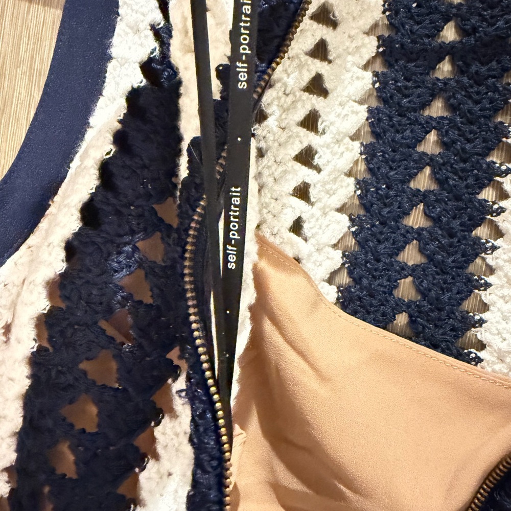 Self-Portrait Navy and White Crochet Fringe Maxi Dress - Picture 8 of 11